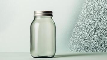 Clear Glass Jar with Metal Lid on Light Surface photo