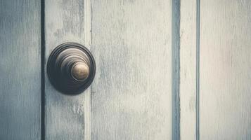 Aged Door Details with Brass Knob Focus photo