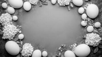 Monochrome Egg Floral Wreath Flat Lay photo