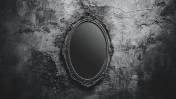 Ornate Mirror Against Textured Wall Surface photo
