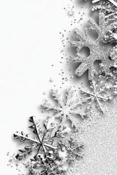 Silver Snowflakes On Light Background Scene photo
