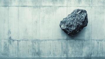 Lonely Boulder Clings To Cold Concrete Wall Contrast Starkly photo