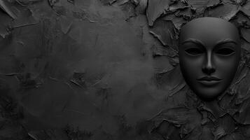 A Darkened Mask Lies Upon a Textured Surface photo