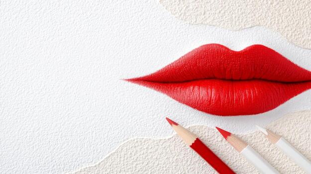 Red Lips on a Textured White Canvas photo