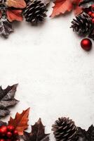 Festive Pine Cones and Red Ornaments Border photo