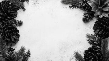 Monochrome Pine Cones and Fir Branches Border photo