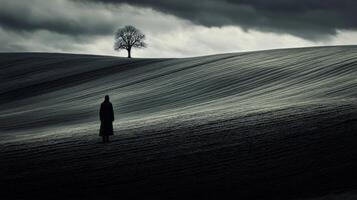 Solitary Figure on a Rolling WinterField photo
