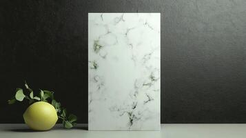 Marble Pattern Tile with Lemon and Leaves on Table photo