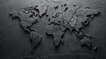 Cracked World Map on Dark Textured Surface photo