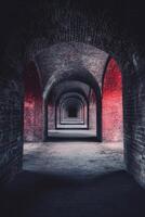 Dimly Lit Brick Arches Creating a Tunnel Effect photo
