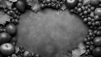Monochrome Fruit Border on Gray Backdrop photo