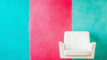 White Armchair Against a Vibrant Color Block Wall photo
