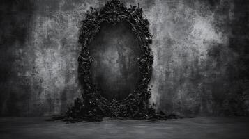 Ornate Dark Mirror Against a Textured Wall photo