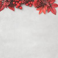 Red Berries and Pine Cones on a Gray Background photo