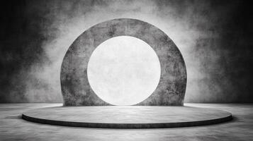 Abstract Portal on Circular Platform Against Textured Wall photo