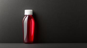 Red Liquid in Plastic Bottle on Black Background photo