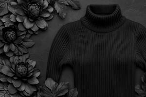 Black Turtleneck Sweater with Floral Accents photo
