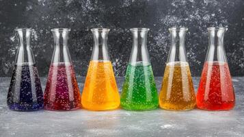 Colorful Liquids in Glass Conical Flasks photo
