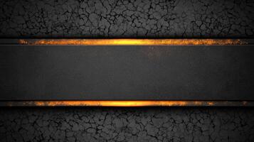 Cracked Black Texture with Orange Metal Stripe photo