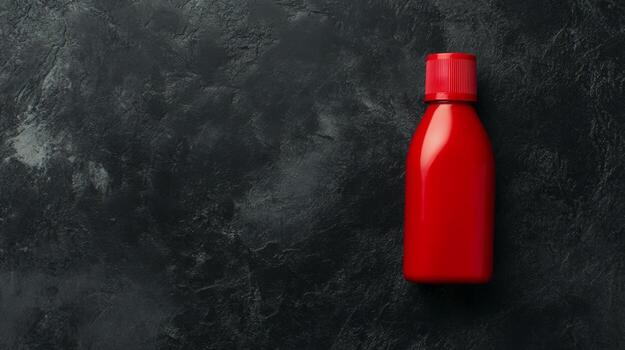 Red Plastic Bottle on a Dark Textured Background photo