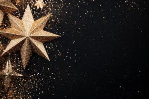 Golden Stars on a Glittery Dark Background photo