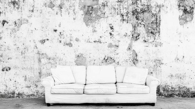 White Sofa Against a Distressed Wall photo