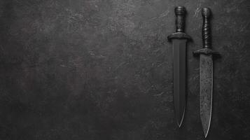 Two Ornate Swords on a Dark Textured Surface photo