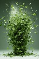 Exploding Green Leaves on a Light Background photo