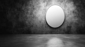 Oval Mirror on a Textured Concrete Wall photo