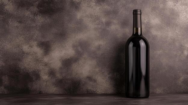 Black Wine Bottle on a Textured Gray Surface photo