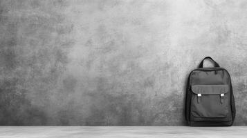 Gray Backpack Against a Textured Wall photo