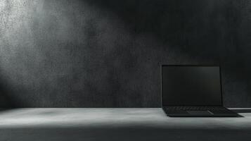Black Laptop on a Dark Textured Background photo