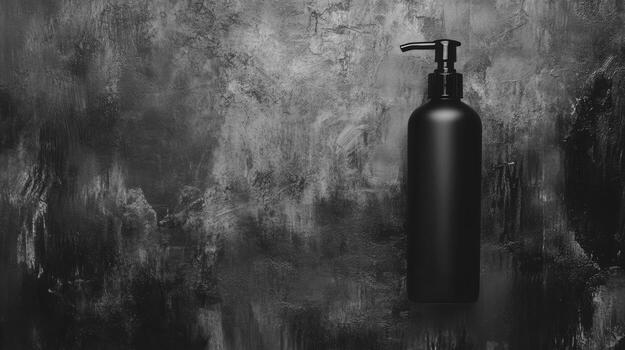 Black Pump Bottle on a Dark Textured Background photo