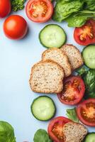 Toast with Vegetables on a Blue Background photo