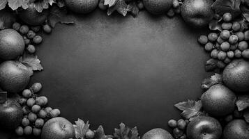 Fruit and Leaves on a Dark Gray Background photo