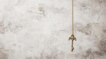 Golden Key on a Textured Gray Background photo