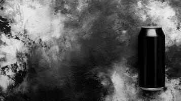 Black Aluminum Can on Textured Gray Background photo
