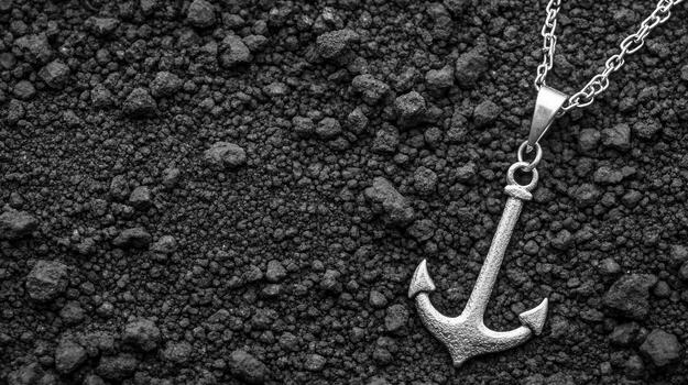 Silver Anchor Pendant on a Dark Textured Background photo