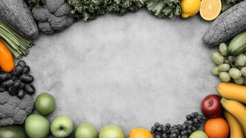 Assorted Produce Frame on Gray Textured Surface, Variety photo