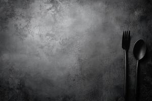 Monochrome Utensils on a Dark Textured Tabletop photo