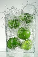 Submerged Limes in a Glass of Splashing Water photo
