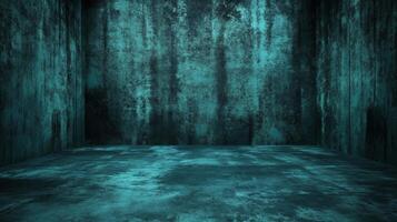 Textured Teal Room with Concrete Floor, Abstract Interior Space photo
