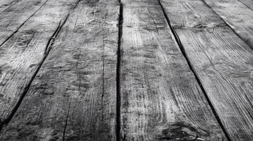 Weathered Wooden Planks with Visible Grain and Cracks, Monochromatic Perspective photo