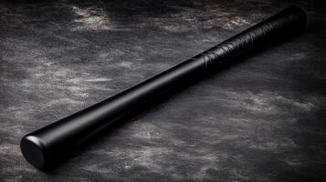 Black Baton on Textured Dark Surface, Angled Close-Up photo