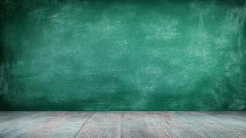 Green Chalkboard with Wooden Floor, Empty Classroom photo