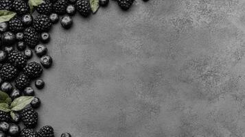 Blackberries and Blueberries on a Grey Textured Surface photo