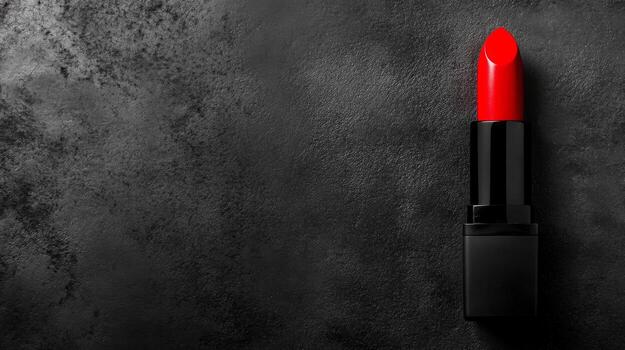 Red Lipstick on Black Textured Surface photo