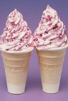 Two Ice Cream Cones on Purple Background photo