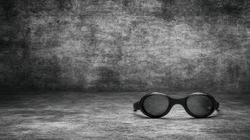 Black Round Glasses on a Textured Gray Concrete Floor in Monochrome photo