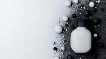 White Bottle Surrounded by Black and White Sphere cone Gradient Surface photo